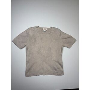 Talbots T Shirt Womens Petite Medium Taupe Ottoman Ribbed Square Neck Knit Top